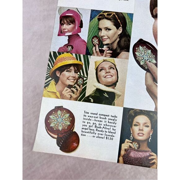 Vintage 1965 Brush-Alive by Angel Face Print Ad Makeup Beauty Mod MCM Retro - Picture 2 of 6